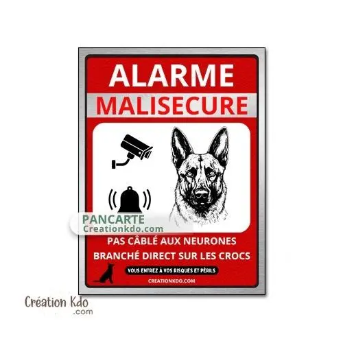 Plaque humour Alarme Malisecure humour portail pour chien Malinois (modèle1)