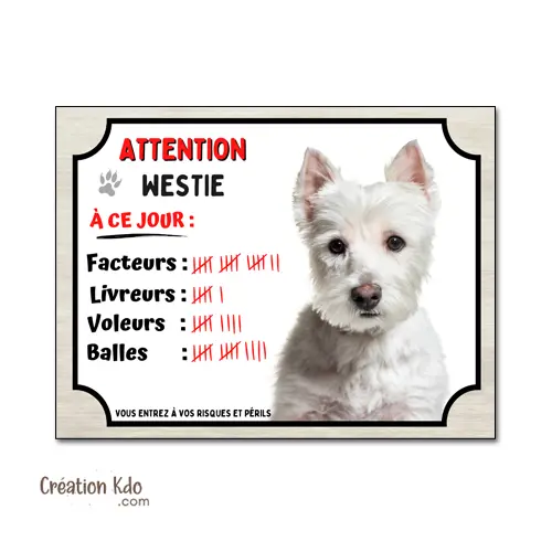 Plaque Humour Westie "à ce  jour"