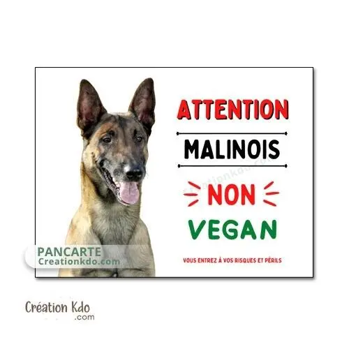 Plaque Malinois Attention au chien humour non vegan panneau berger Belge