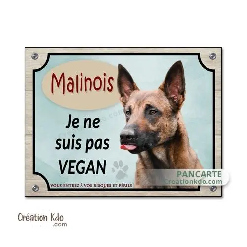 Plaque Malinois Attention au chien Je ne suis pas vegan panneau Berger Belge décorative