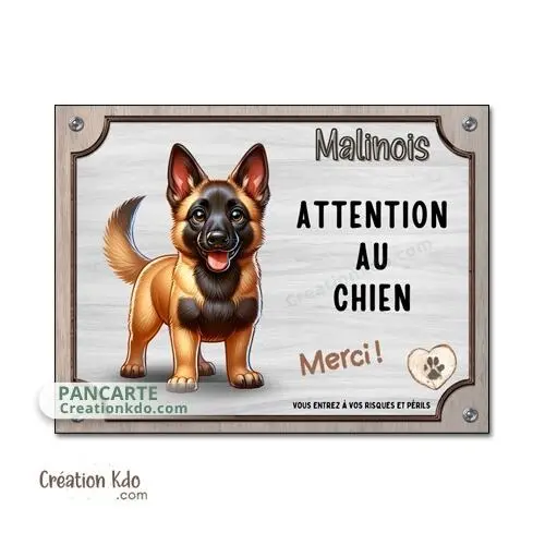 Plaque Malinois Attention au chien merci panneau version dessin mignon berger Belge