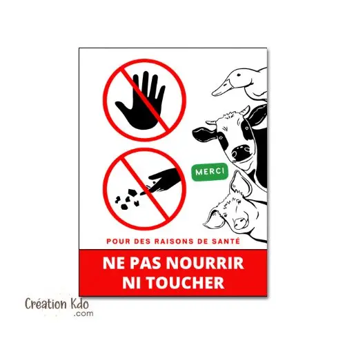 Plaque ne pas Nourrir ni toucher panneau animaux de la ferme format portrait