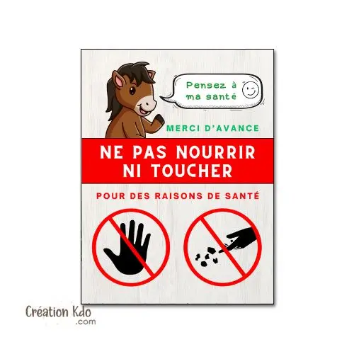 Plaque ne pas Nourrir ni toucher panneau de box pour écurie cheval format portrait