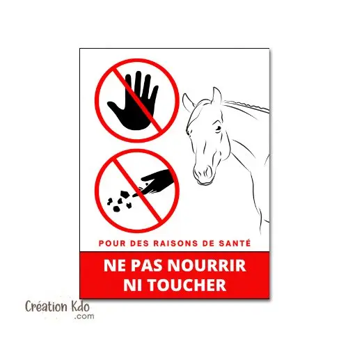 Plaque ne pas Nourrir ni toucher panneau de chevaux au format portrait