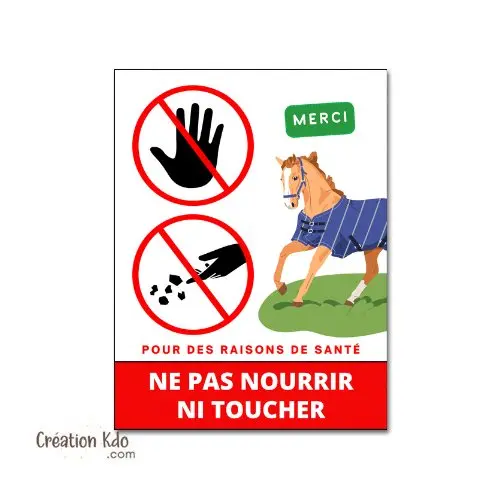 Plaque ne pas Nourrir ni toucher pour chevaux panneau version format portrait