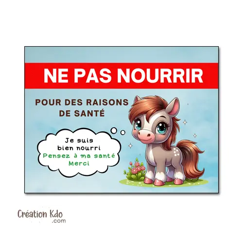 Plaque ne pas Nourrir panneau cheval je suis bien nourri Merci pancarte chevaux version bleue