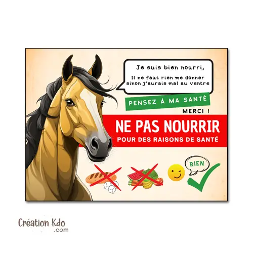 Plaque ne pas Nourrir panneau cheval pancarte de box chevaux version dessin sépia
