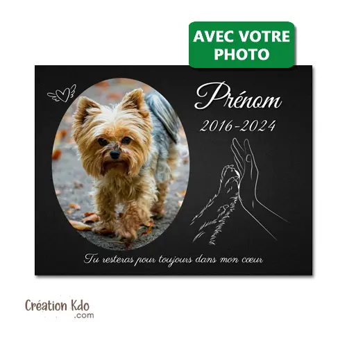 Plaque noire funéraire commémoratifs animal de compagnie avec Photo motif patte et main