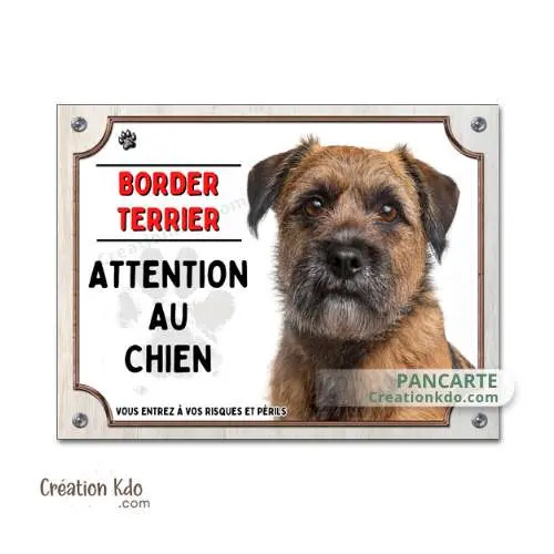 Plaque photo de Border Terrier Attention au chien panneau pancarte portail