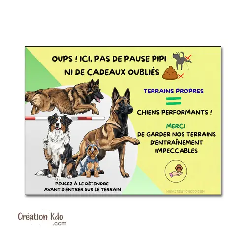 Plaque Propreté Club Canin ou lieu d'éducation – Signalétique Terrain d'Entraînement Aluminium
