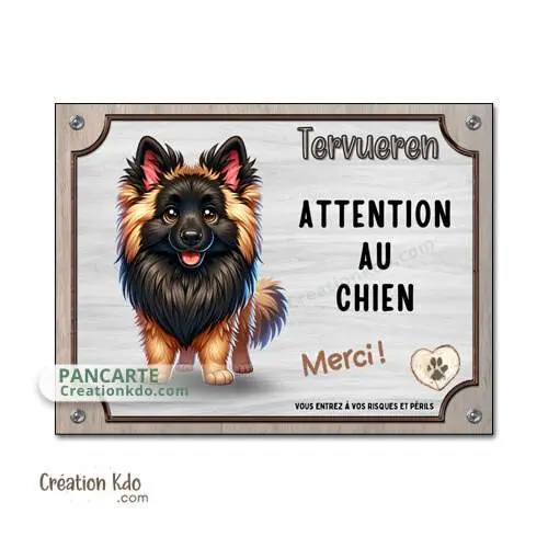 Plaque Tervueren charbonné panneau attention au chien merci Berger Belge version kawaii