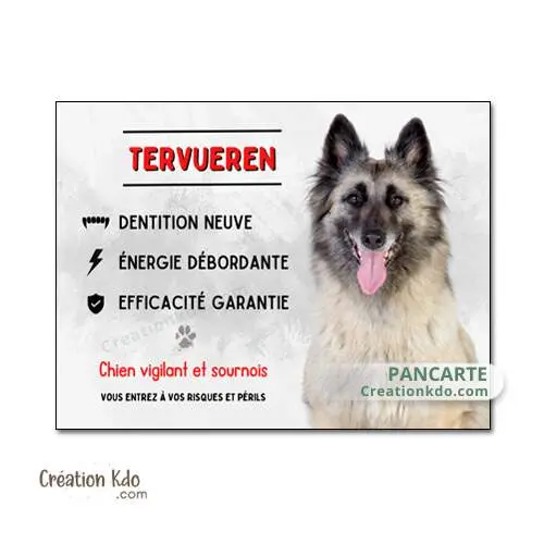 Plaque Tervueren sable panneau portail attention au chien vigilant et sournois Berger Belge