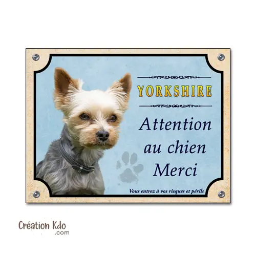 Plaque Yorkshire Attention au chien Merci Panneau bleu