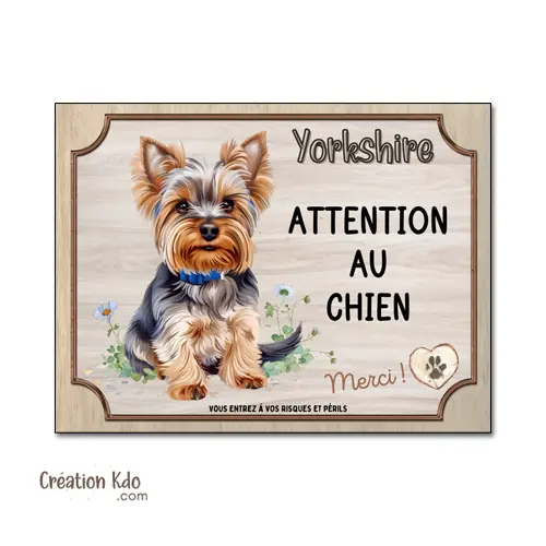 Plaque Yorkshire Attention au chien Merci Panneau mignon portail