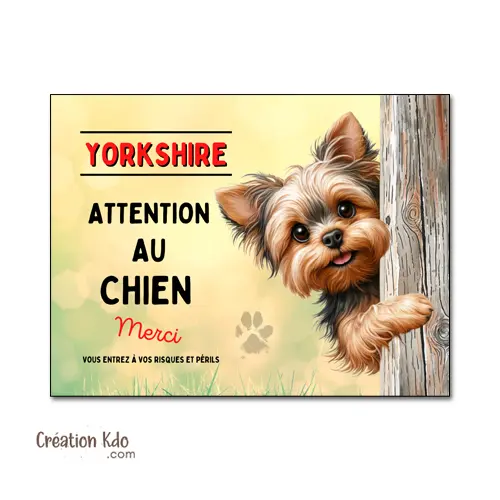 Plaque Yorkshire Attention au chien Merci Panneau nature déco