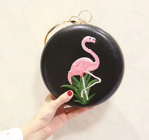 Pochette Ronde Flamant Rose Noir