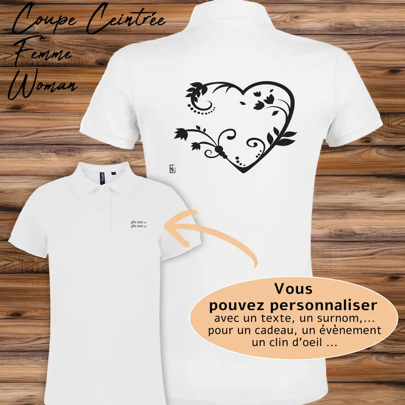 Polo Cœur de Fleurs Graphisme Floral Élégant - Personnalisable
