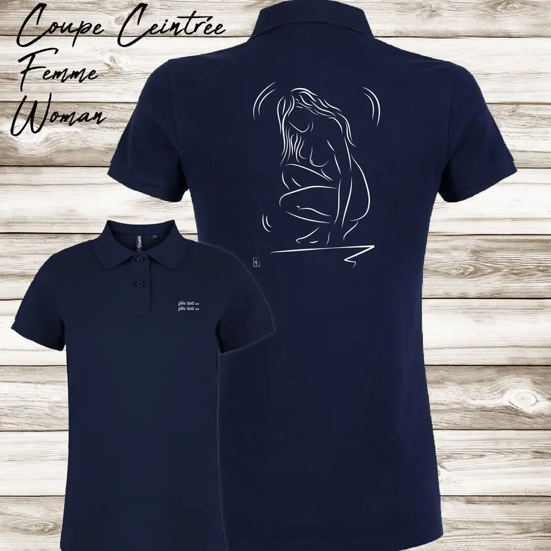 Polo Esquisse Femme Accroupie Graphisme Nu Artistique - Personnalisable