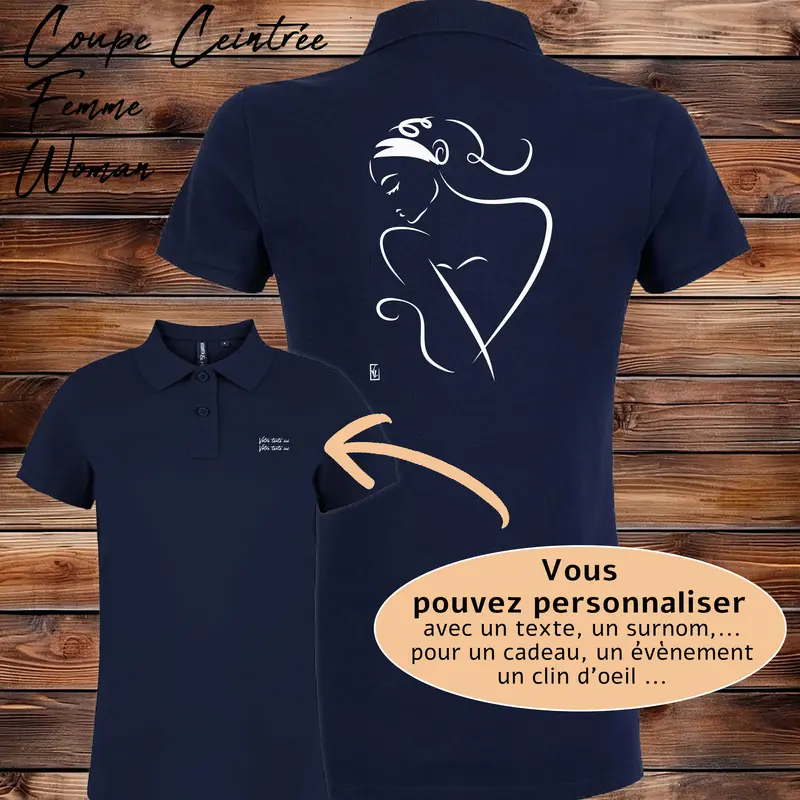 Polo Esquisse Femme au Bandeau Graphisme Élégant - Personnalisable