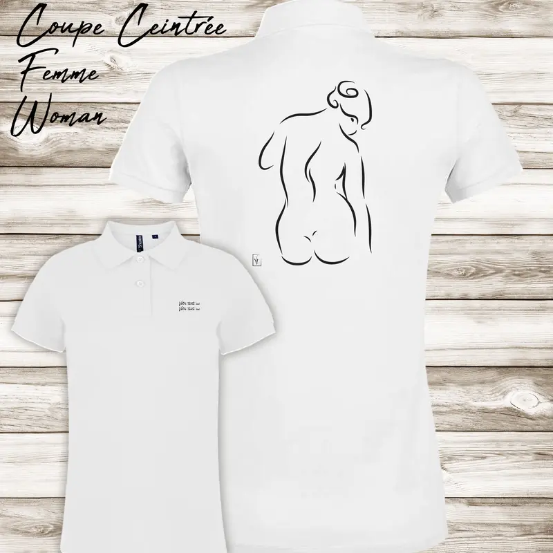 Polo Esquisse Femme Chignon Graphisme Nu Artistique - Personnalisable