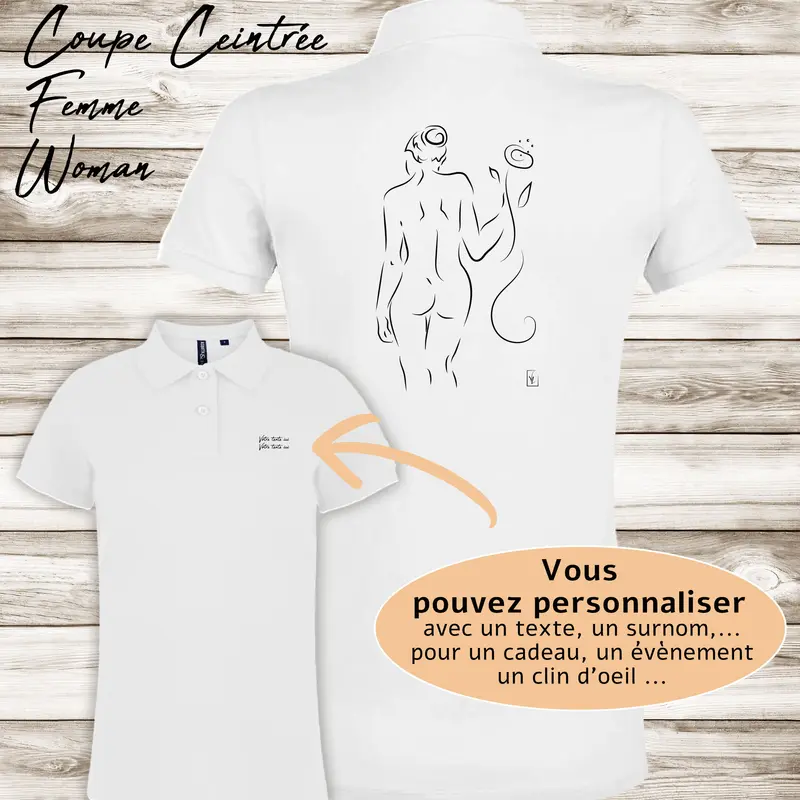 Polo Esquisse Femme Fleur Graphisme Nu Artistique - Personnalisable