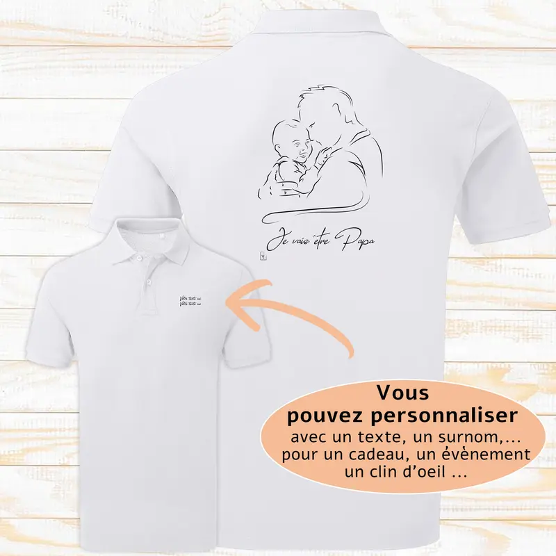 Polo Futur Papa Graphisme Annonce Naissance - Personnalisable