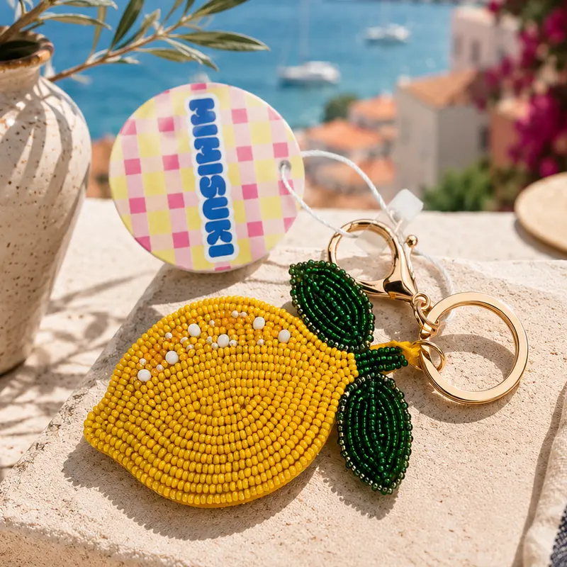 Porte-clés bijou de sac Citron Perles Brodées
