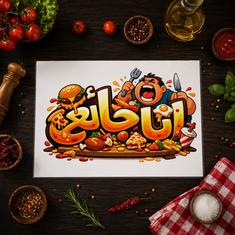 Poster de Calligraphie Arabe - « Ana Jā'iʿ » (أنا جائع) - Affiche Imprimée et Plastifiée