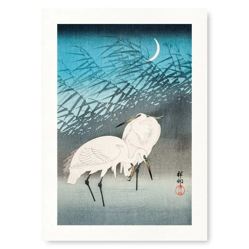Póster Japonés Garzas y Juncos