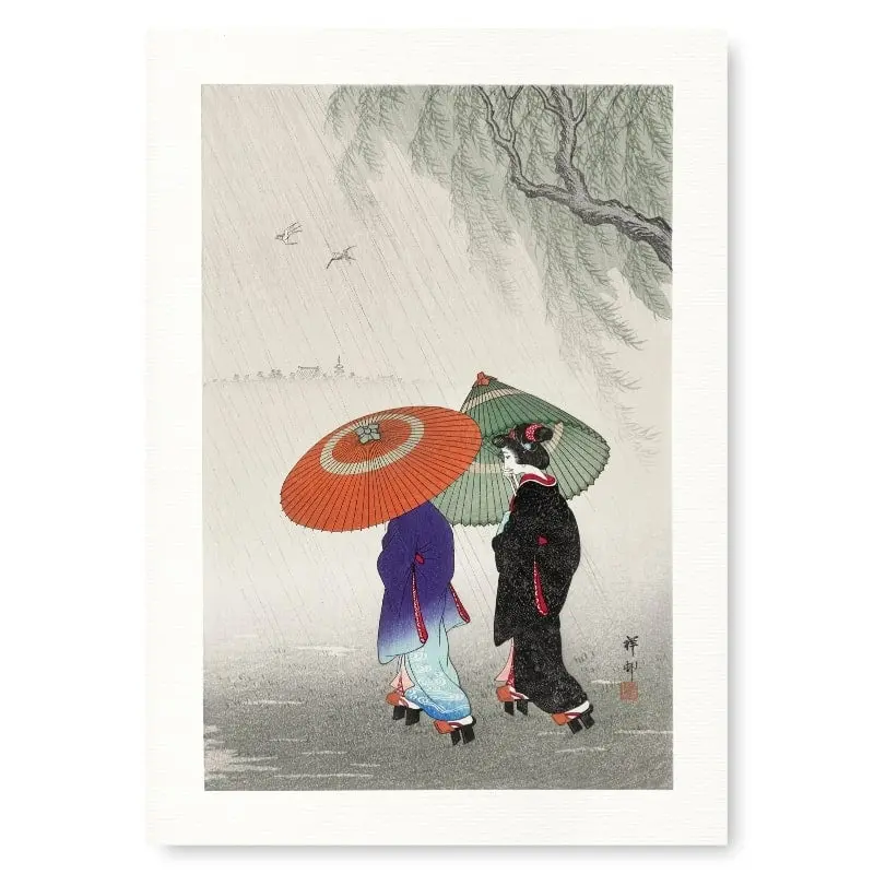 Póster Japonés Mujeres Bajo la Lluvia