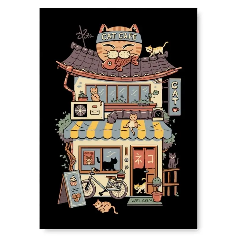 Póster Japonés Neko Café