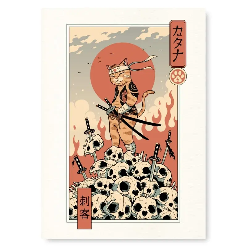 Póster Japonés Ukiyo-e Gato Samurái