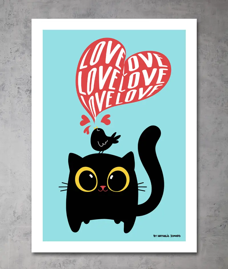 Poster Le chat et l'oiseau by Nathalie Jomard