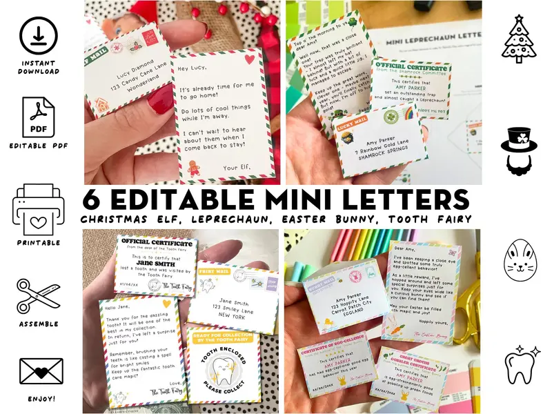 Printable BUNDLE of 6 Editable Mini Letters