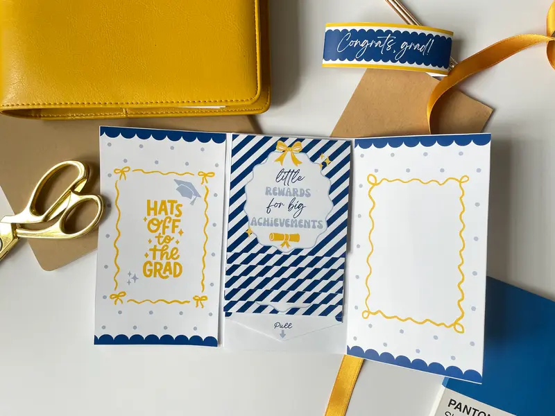 Printable Waterfall Card – Graduation Gift Card Holder (Holds 4 Gift Cards)