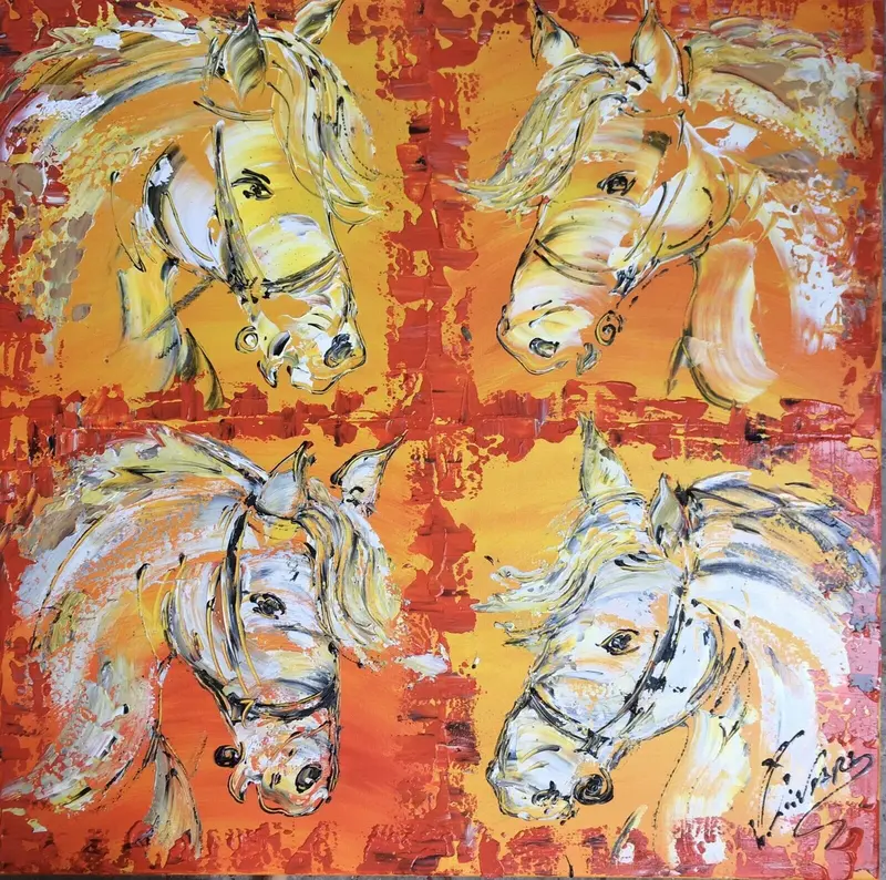 Quatuor Chevaux Peinture sur toile 80x80cm