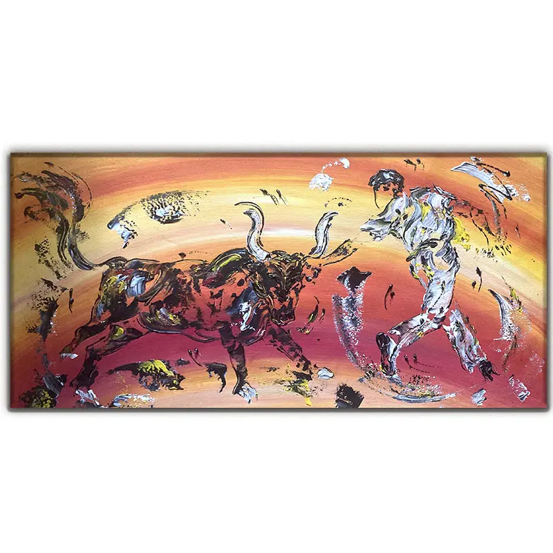 Raseteur taureau arène - Peinture sur toile 30x60 cm