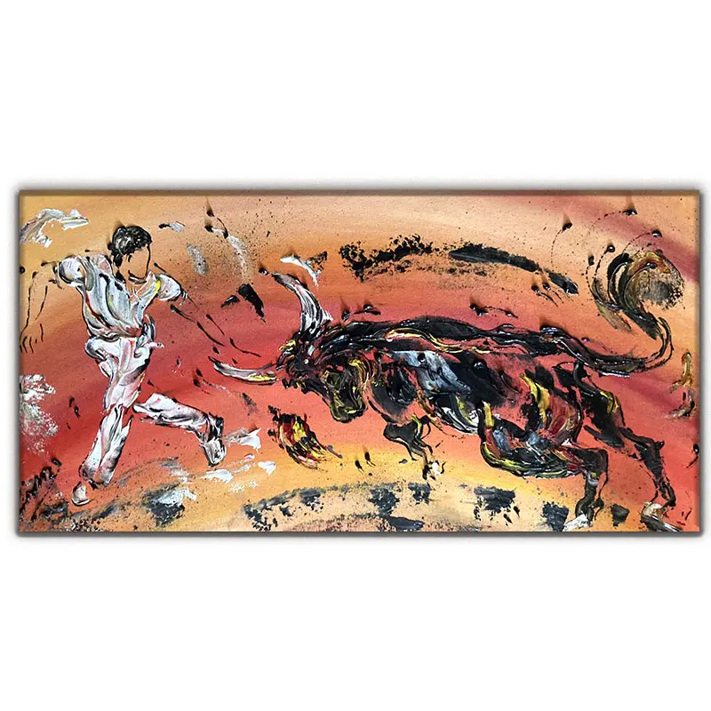 Raseteur taureau - Peinture sur toile 30x60 cm