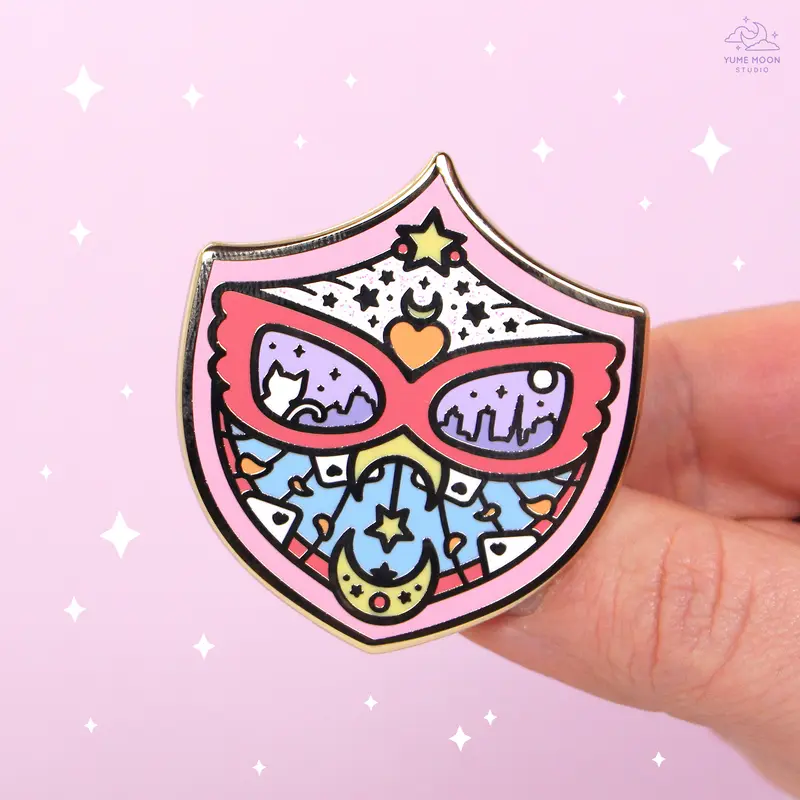 Red Mask Shield Enamel Pin