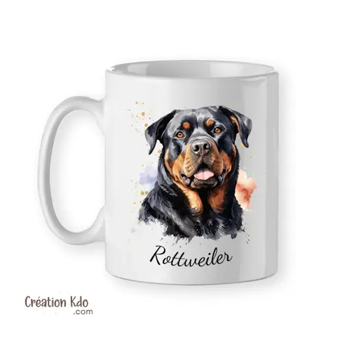 Rottweiler Mug Tasse chien portrait style aquarelle
