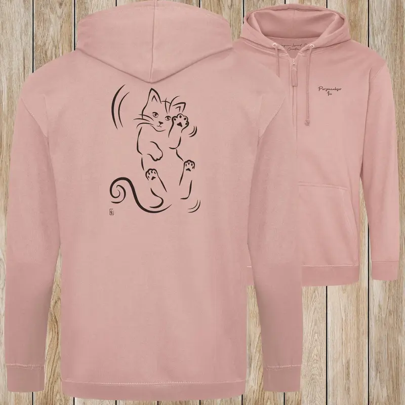 Roulade sur le dos d'un Chat sur une Veste zip - Personnalisable - VGL