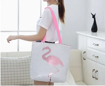 Sac Bohème Flamant Rose Sequin Pastel