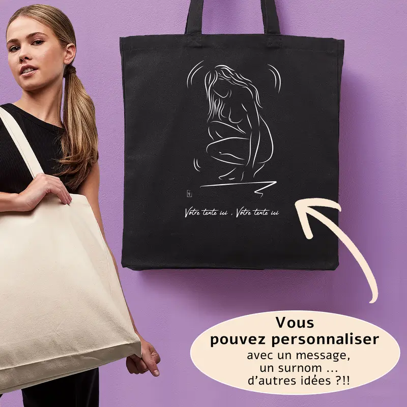 Sac Cabas Esquisse Nue Femme Accroupie - Spacieux 21L Personnalisable