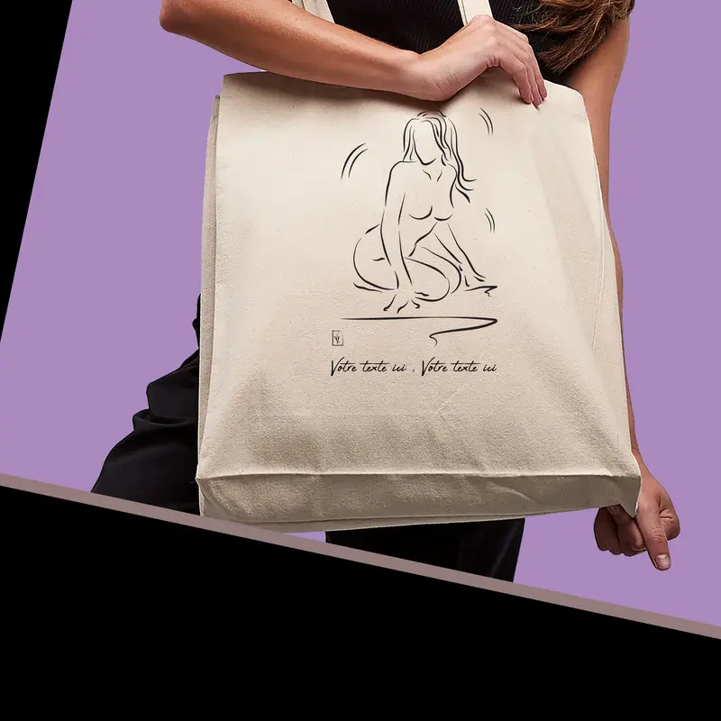 Sac Cabas Esquisse Nue Femme au Regard - Spacieux 21L Personnalisable