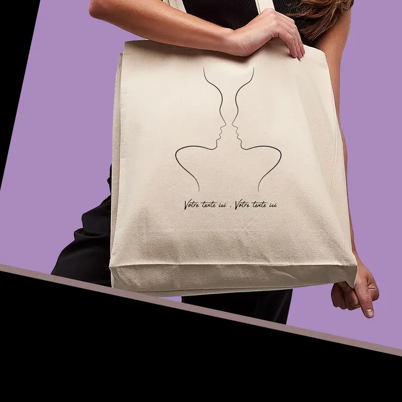 Sac Cabas Esquisse Visages Femme Trompe Œil - Spacieux 21L Personnalisable