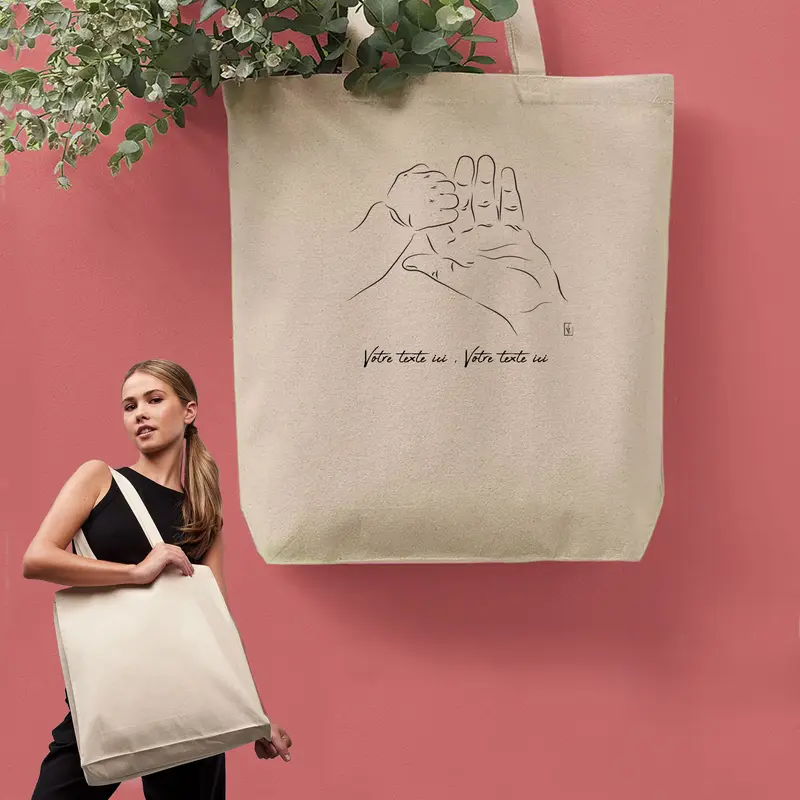 Sac Cabas Mains Enfant Adulte Tendresse - Spacieux 21L Personnalisable
