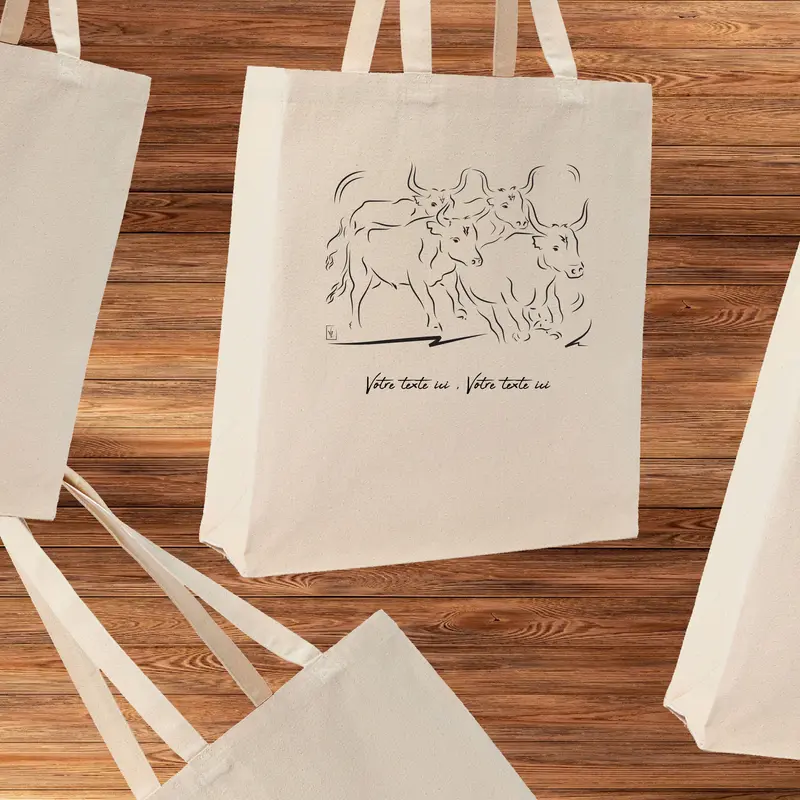 Sac Cabas Manade Taureaux - Spacieux 21L Personnalisable