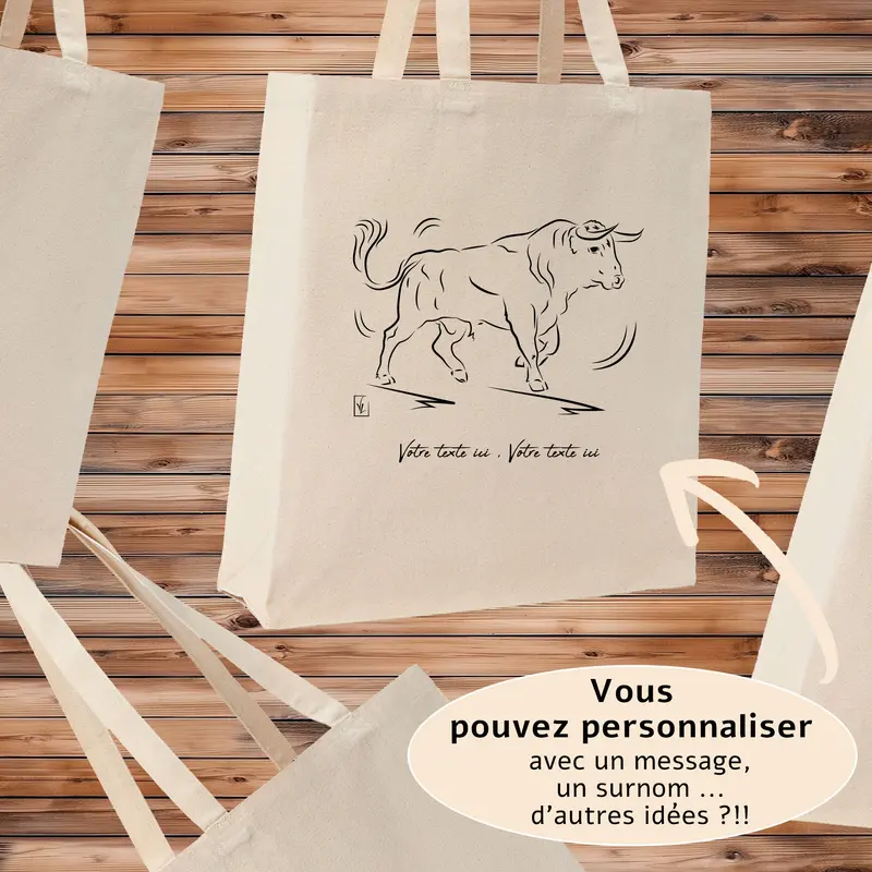 Sac Cabas Taureau au Pas Arène - Spacieux 21L Personnalisable