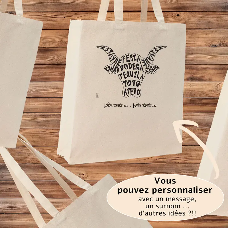Sac Cabas Taureau Bodega Feria - Spacieux 21L Personnalisable