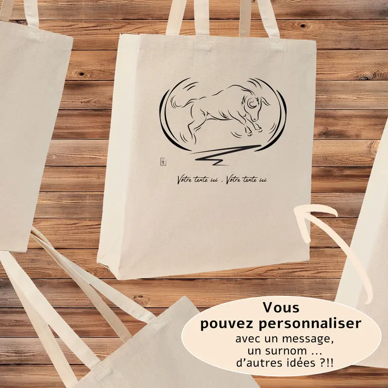 Sac Cabas Taureau en Mouvement - Spacieux 21L Personnalisable